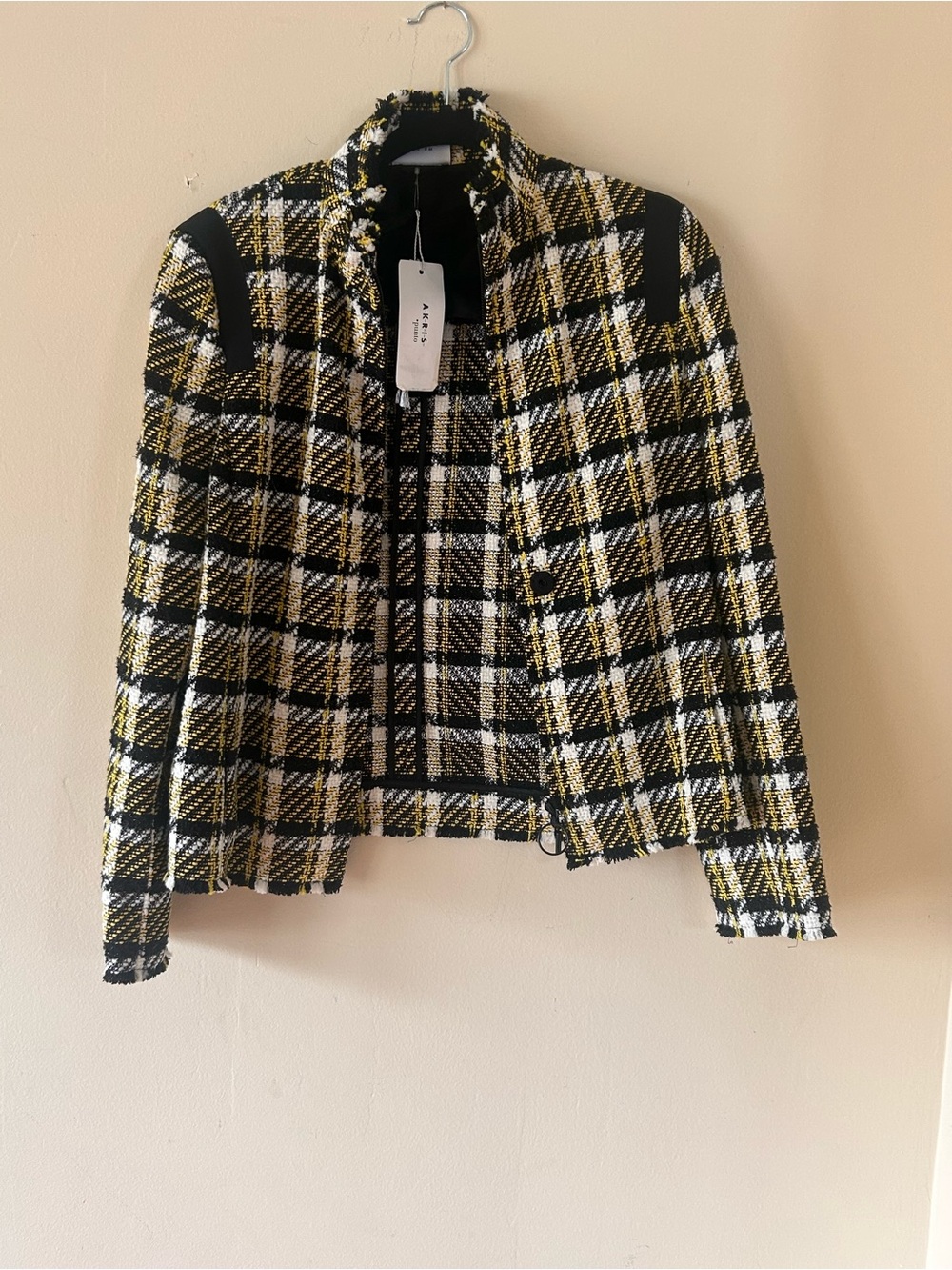 Akris Punto Black, White & Yellow Plaid Tweed Blazer